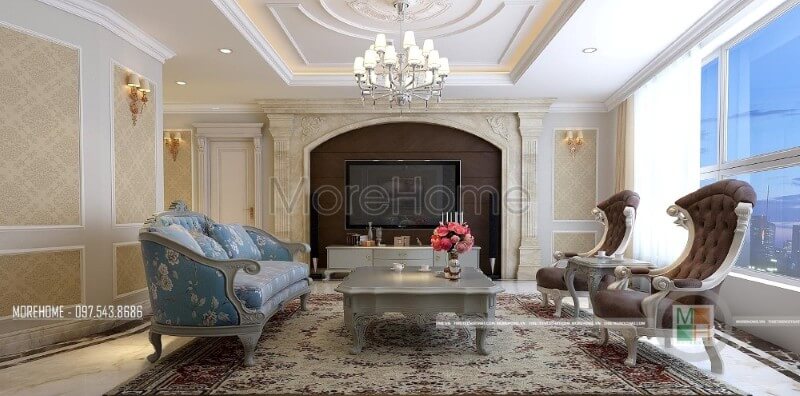 Bộ sofa cao cấp với đường cong tinh tế và trạm khắc cổ điển dường như đã trở thành chi tiết tạo điểm nhấn thẩm mỹ căn phòng. Thiết kế chung cư